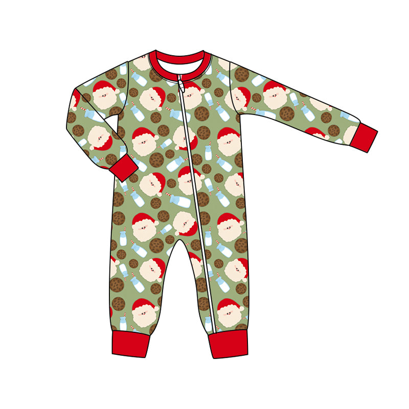 Preorder moq 5 Baby Infant Boys Long Sleeves Green Santa Milk Plaid Zipper Romper