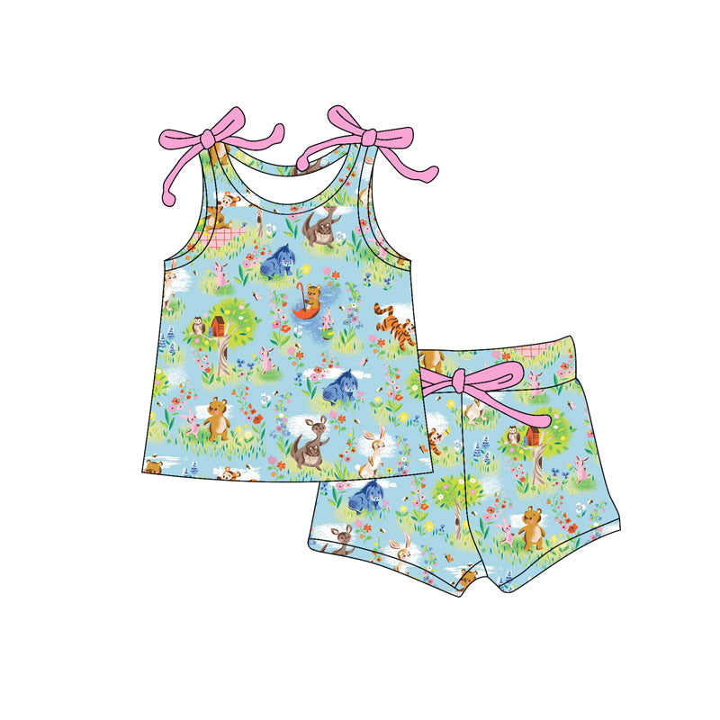 Preorder moq 5 Baby Girls Bows Sleeveless Floral Animals Top Short Set