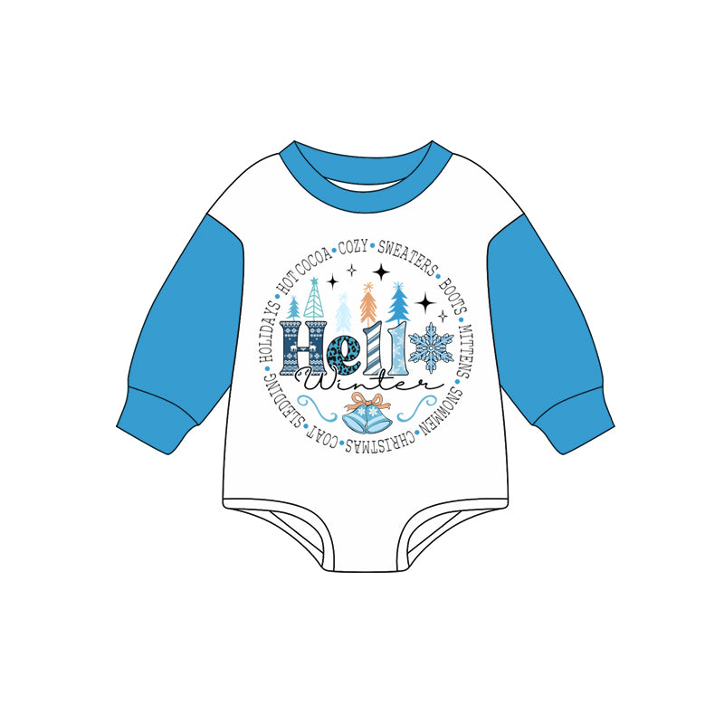 Preorder (moq 5)Baby Girls Blue Long Sleeves Trees Hello Rompers