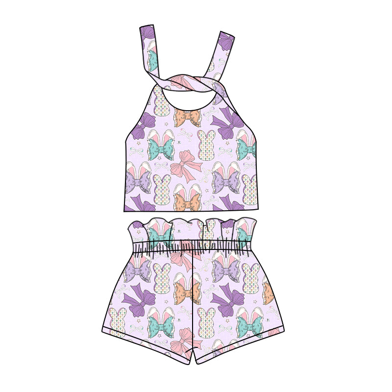 Preorder (moq 5)Baby Girls Easter Bows Straps Top Shorts Clothes Sets