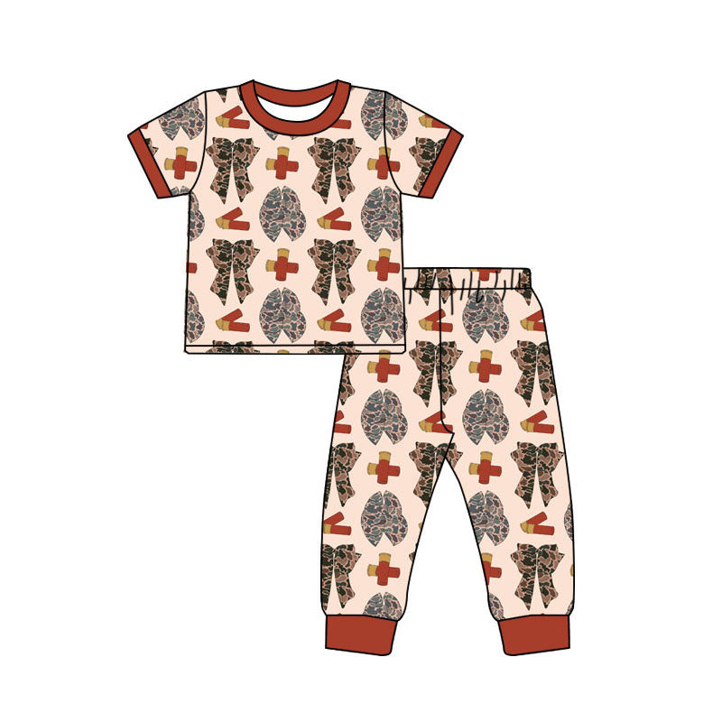 Preorder (moq 5)Baby Girls Camo Bows Duck Calls Top Pants Hunting Pajamas Sets