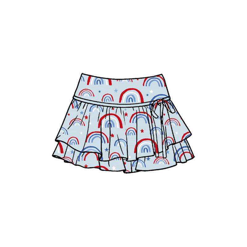 Preorder (moq 5)Baby Girls Stars Rainbows 4th of July Double Ruffle Skirt Shorts Bottom