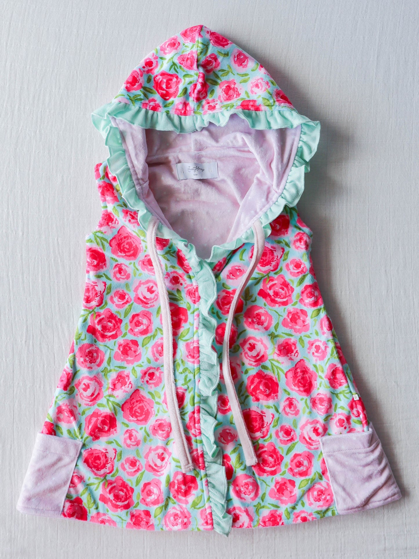 Baby Girls milk silk one layer Red Rose Hooded Swim Cover up Preorder (moq 5)