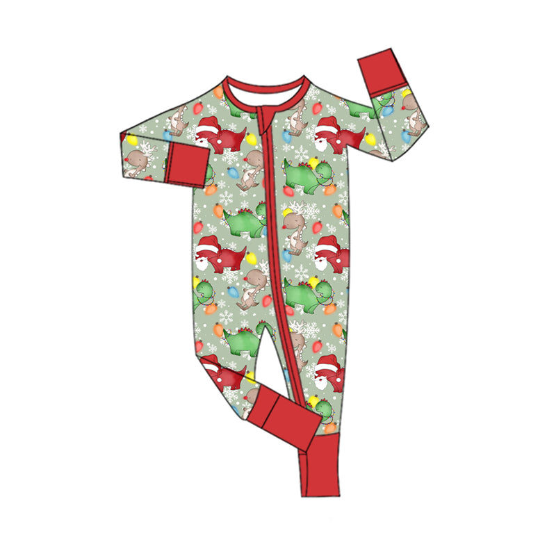 Preorder(moq 5)Baby Infant Boys Christmas Green Soldier Zipper Footie Rompers