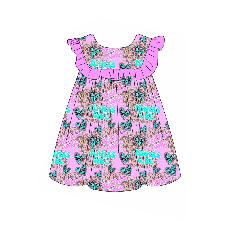 Preorder (moq 5)Baby Girls Hot Pink Sleeveless MAMA'S GIRL Leopard Hearts Knee Length Dresses