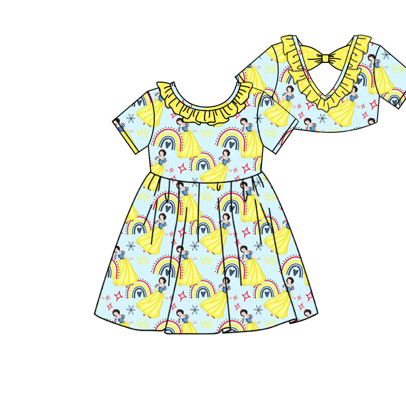 Preorder (moq 5)Baby Girls Princess Rainbow Back Bow Knee Length Dresses