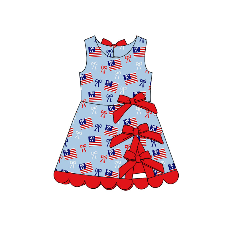 Preorder moq 5 Baby Girls Bows Flags Shorts 4th of July Scallop Knee Length Dress