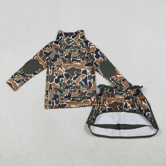 Baby Girls Southern Dark Brown Camo Zip Pullover Skirt Shorts Clothes Sets
