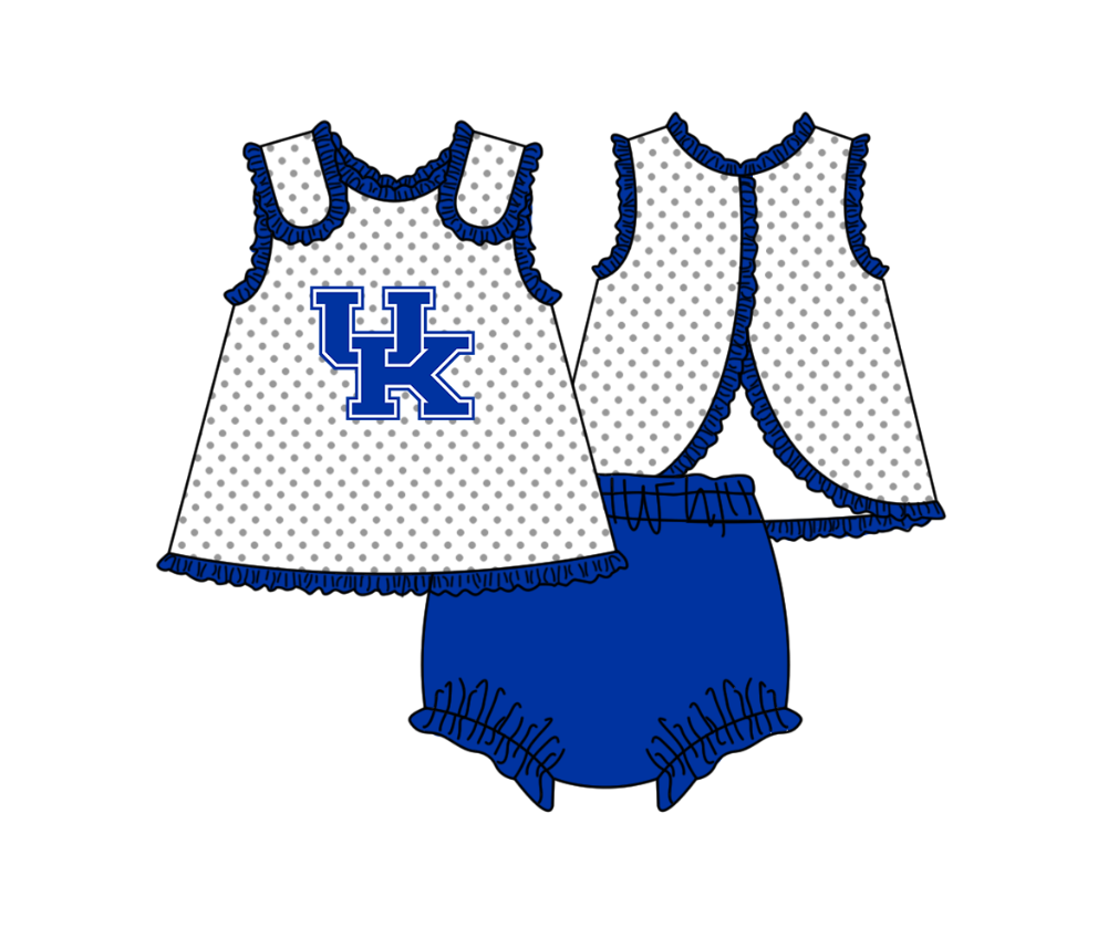 Preorder (moq 5)Baby Girls Sleeveless UK Polka Dots Tunic Bummies Team Clothes Sets