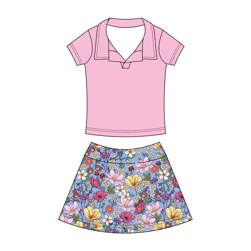 Preorder (moq 5)Baby Girls Button Pullovers Top Colorful Flowers Skirt Shorts Clothes Set