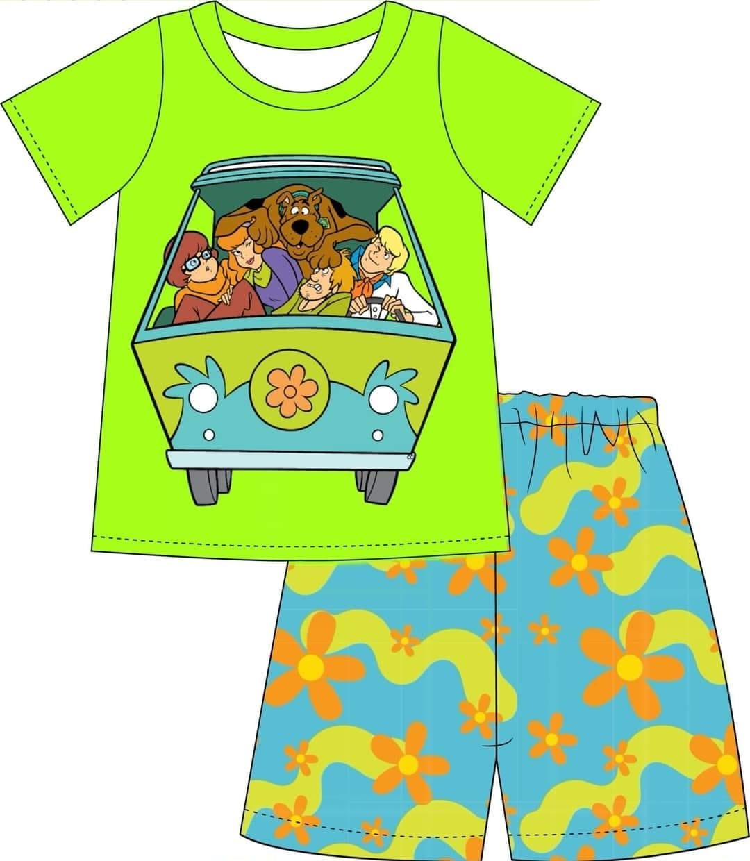 Baby Boys Green Dogs Shirt Shorts Summer Clothes Sets preorder (moq 5)