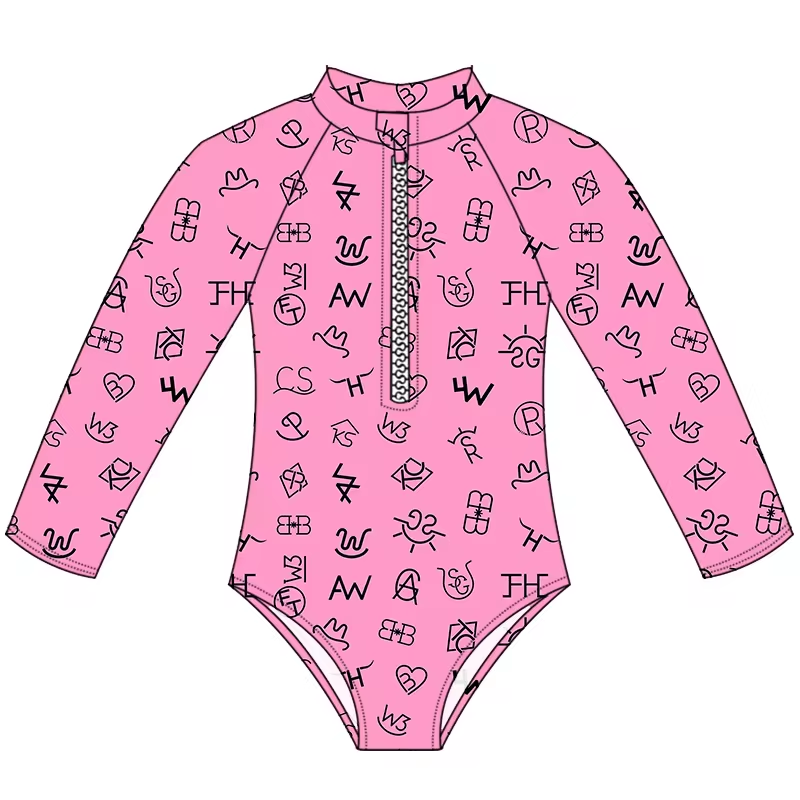 Baby Girls Pink Western Words One Piece Swimsuits preorder (moq 5)