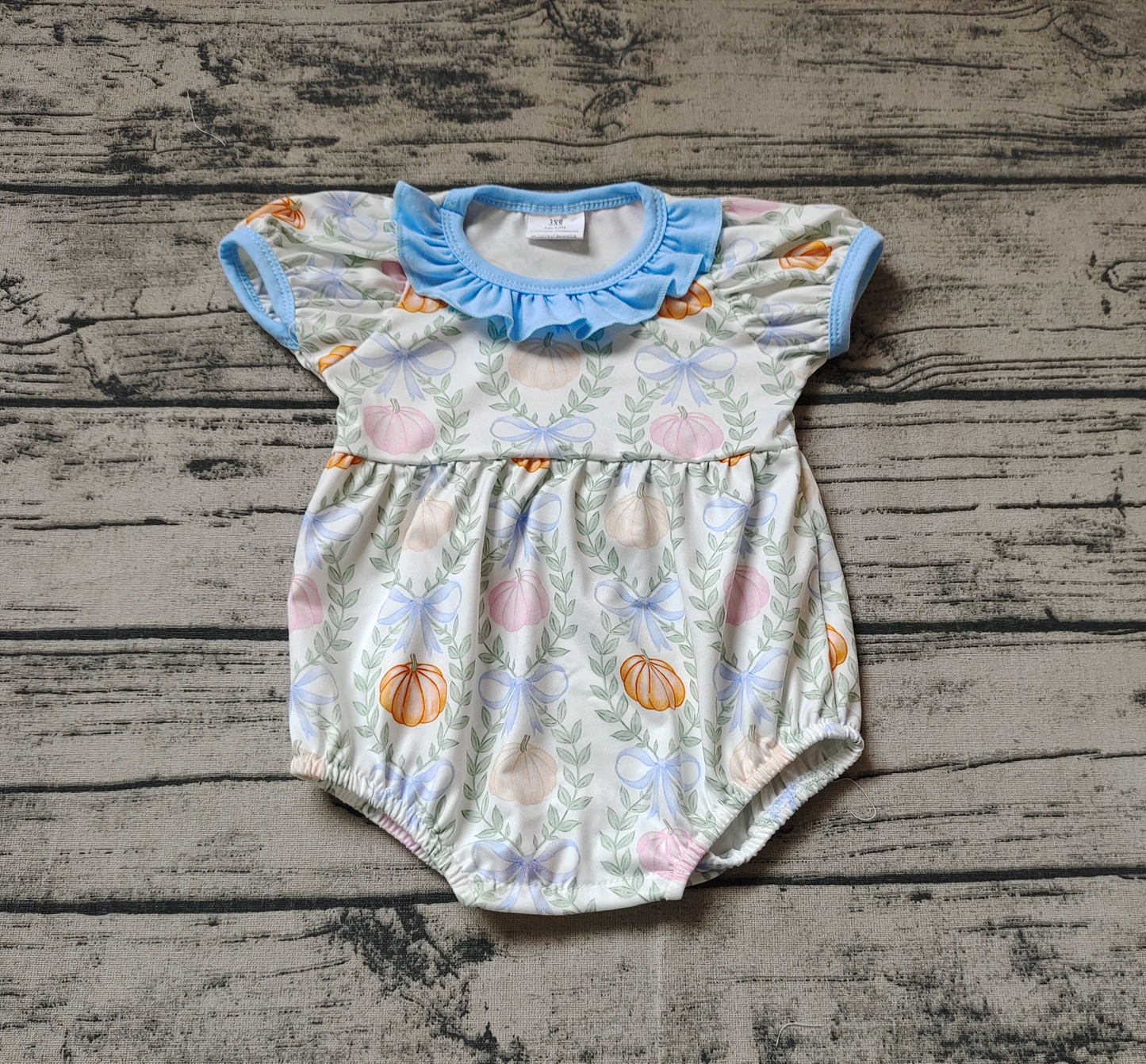 Baby Infant Girls Pumpkin Leaves Short Sleeve Rompers