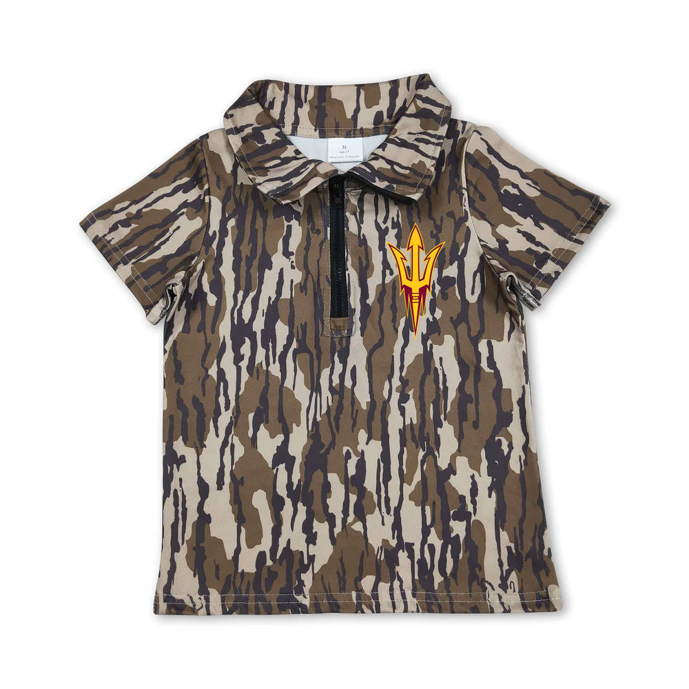 Preorder (moq 5)Baby Boys Olive Wood Camo Fear the Fork Team Zip Pullovers Top