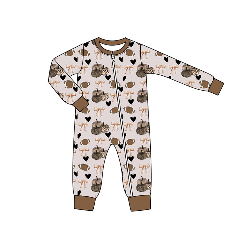 Preorder moq 5 Baby Infant Boys Long Sleeves Football Pumpkins Bows Hearts Zipper Romper