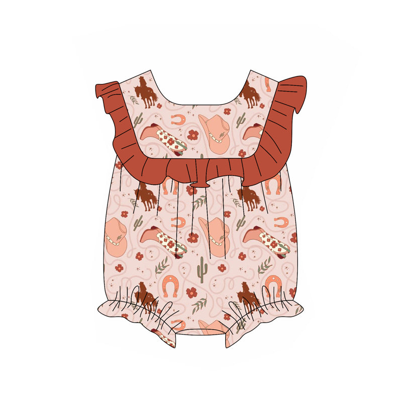 Preorder(moq 5)Baby Infant Girls Dark Red Sleeveless Boots Hats Cactus Summer Rompers