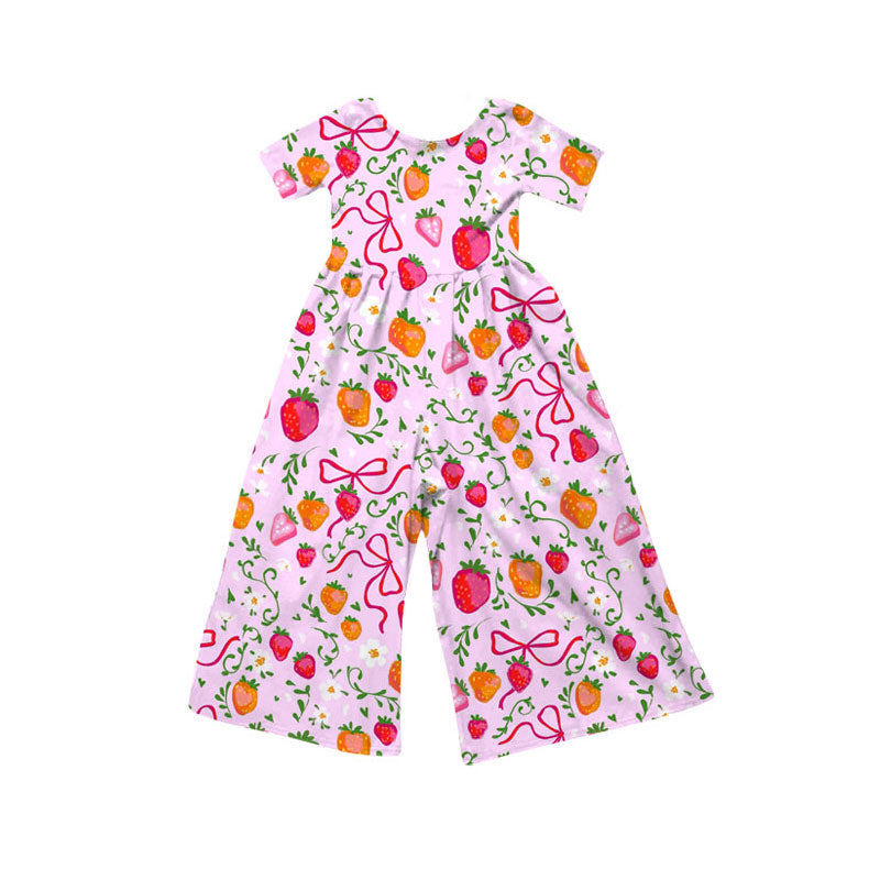 Preorder(moq 8)Baby Girls Bows Strawberry Flowers Short Sleeve Pant Jumpsuits