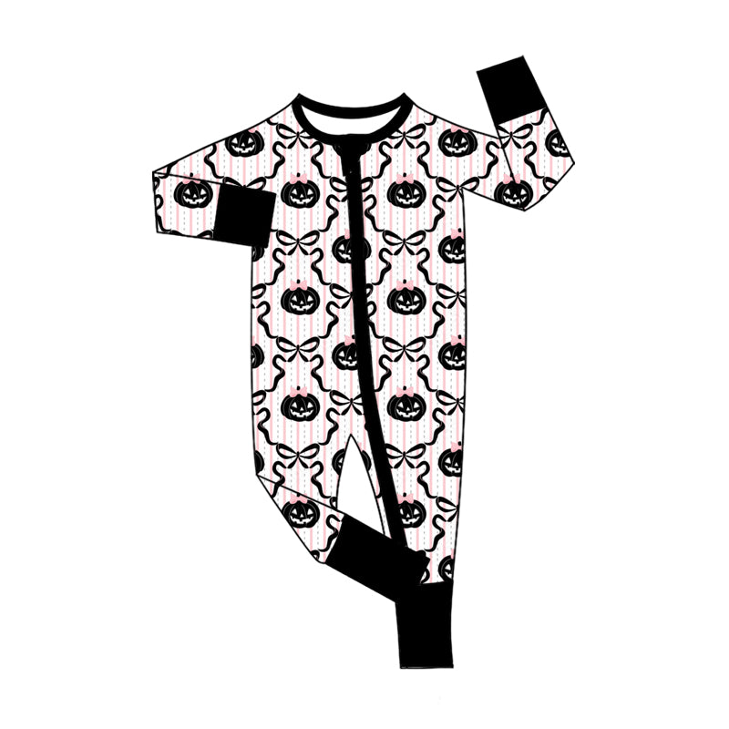 Preorder (moq 5)Baby Girls Ghost Pumpkins Halloween Two Way Zip Convertible Rompers