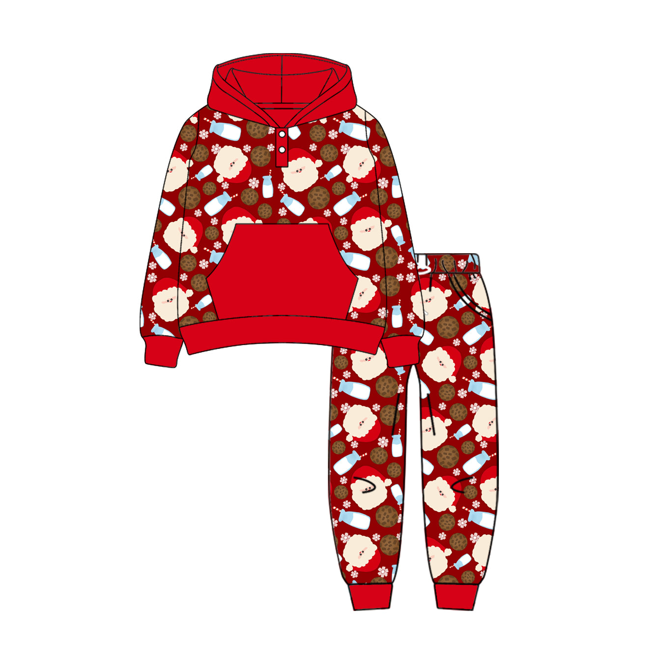 Preorder (moq 5)Baby Boys Red Long Sleeves Santa Milk Button Pockets Hoodies Top Legging Pants Set