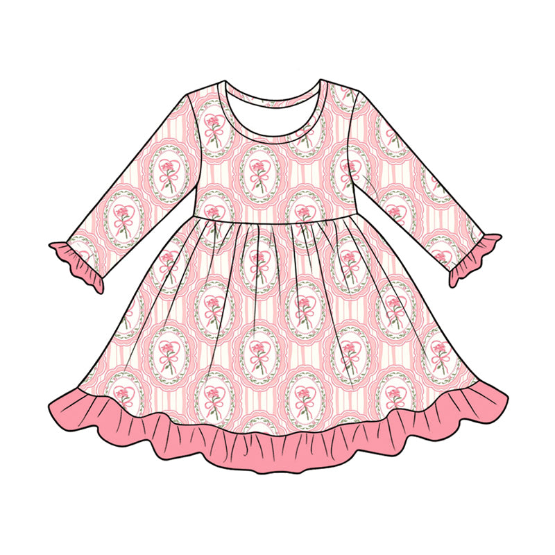 Preorder (moq 5)Baby Girls Bows Hearts Flowers Valentines Ruffle Knee Length Dress