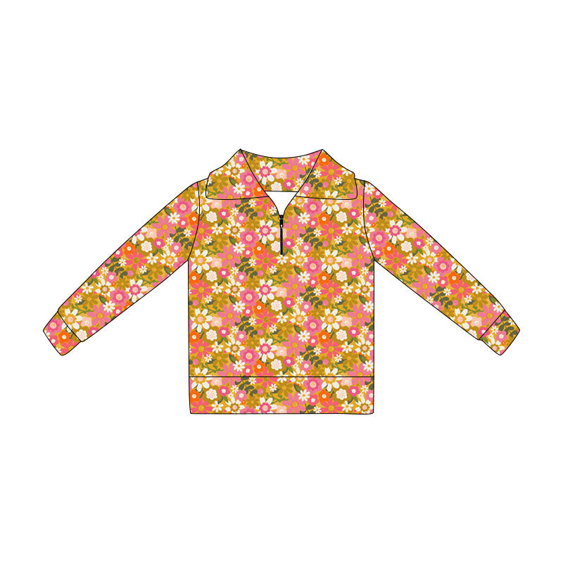 Baby Girls Long Sleeve Colorful Flowers Zipper Pullovers Top Preorder
