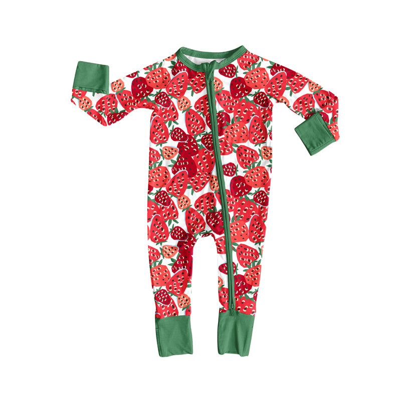 Preorder(moq 5)Baby Infant Red Strawberry Zipper Footie Rompers