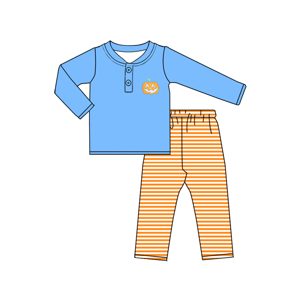 Preorder (moq 5)Baby Boys Ghost Pumpkins Button Top Checked Pant Halloween Clothes Sets