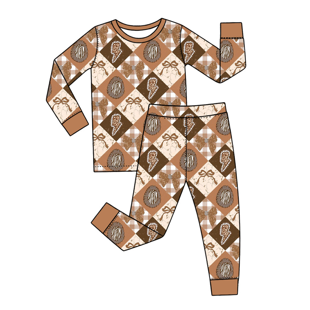 Preorder (moq 5) Baby Girl Clothes Mixed Animal Print Diamond Bow Long Sleeve Top Pants Pajama Set