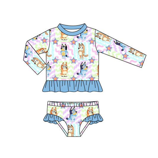 Baby Girls Dogs Long Sleeve Top Ruffle Bummie 2pcs Swimsuits preorder(moq 5)