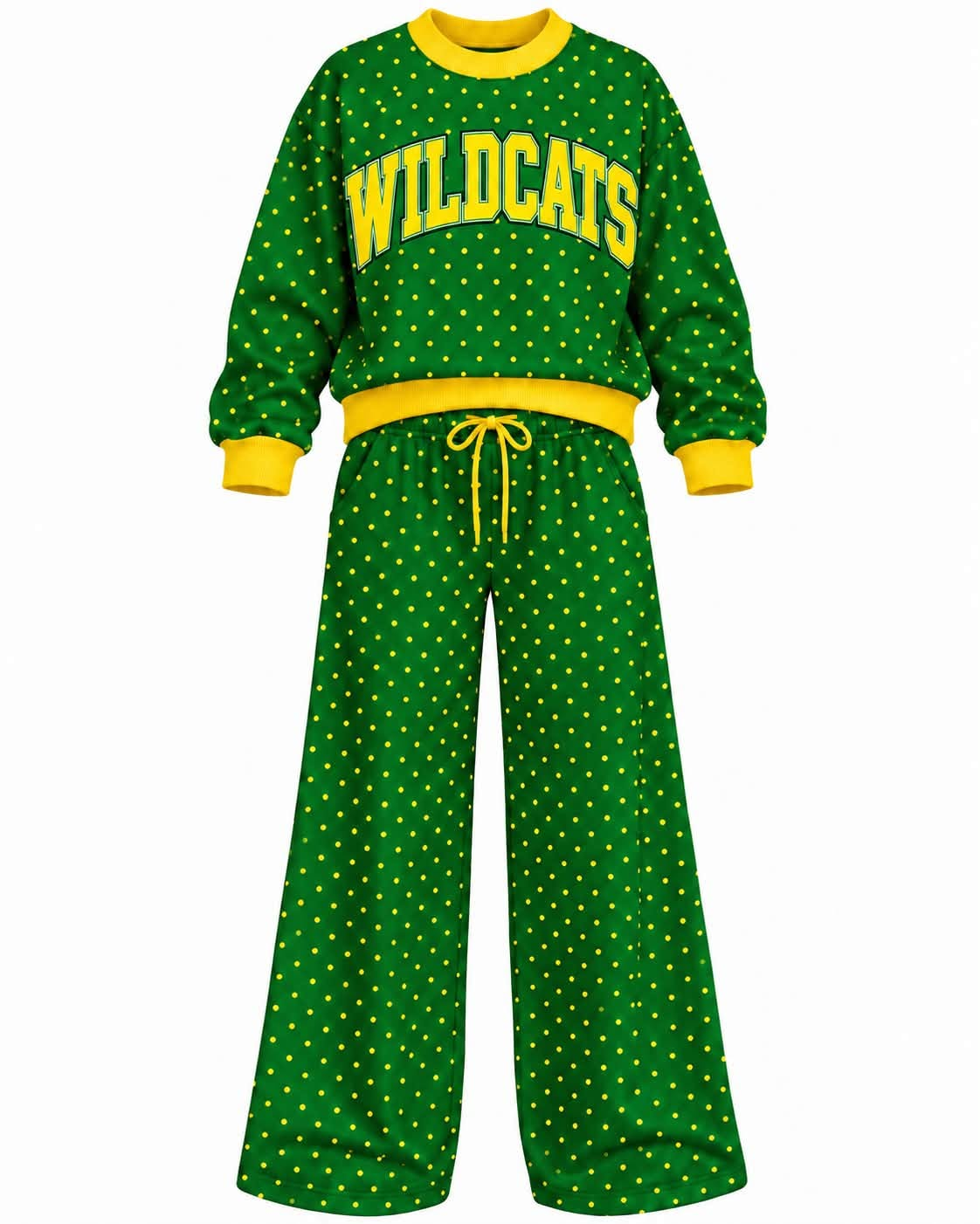 Preorder (moq 5) Baby Girls Green Wildcats Polka Dots Top Pants Outfits Sets