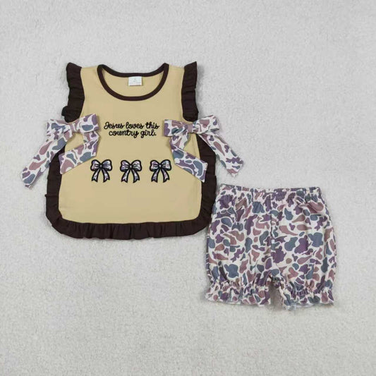 Sibling Baby Embroidery Country Kids Jesus Love Me Camo Shorts Clothes Sets Rompers