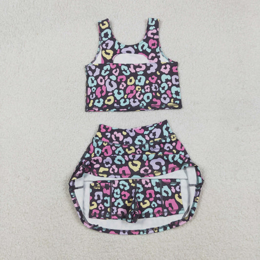 Baby Girls Colorful Leopard Vest Top Skirt Shorts Yoga Active Clothes Sets