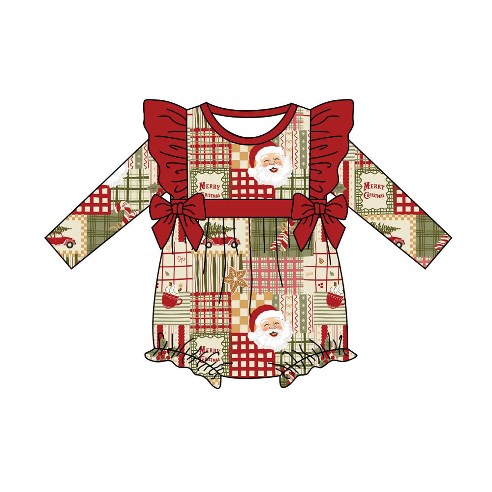 Preorder (moq 5)Baby Girls Santa Candy Cane Christmas Ruffle Rompers