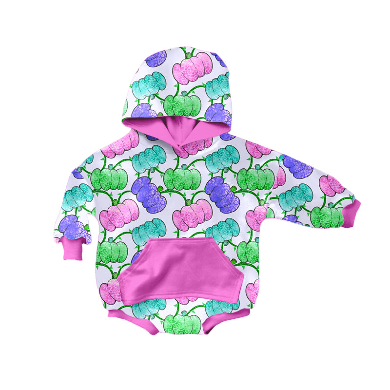 Preorder moq 5 Baby Infant Boys Long Sleeves Colorful Pumpkins Plaid Pockets Hoodies Romper