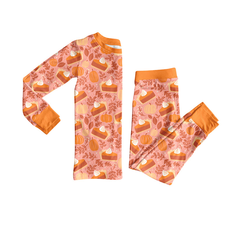 Preorder (moq 5)Baby Girls Long Sleeves Pie Pumpkins Plaid Top Pants Pajamas Set