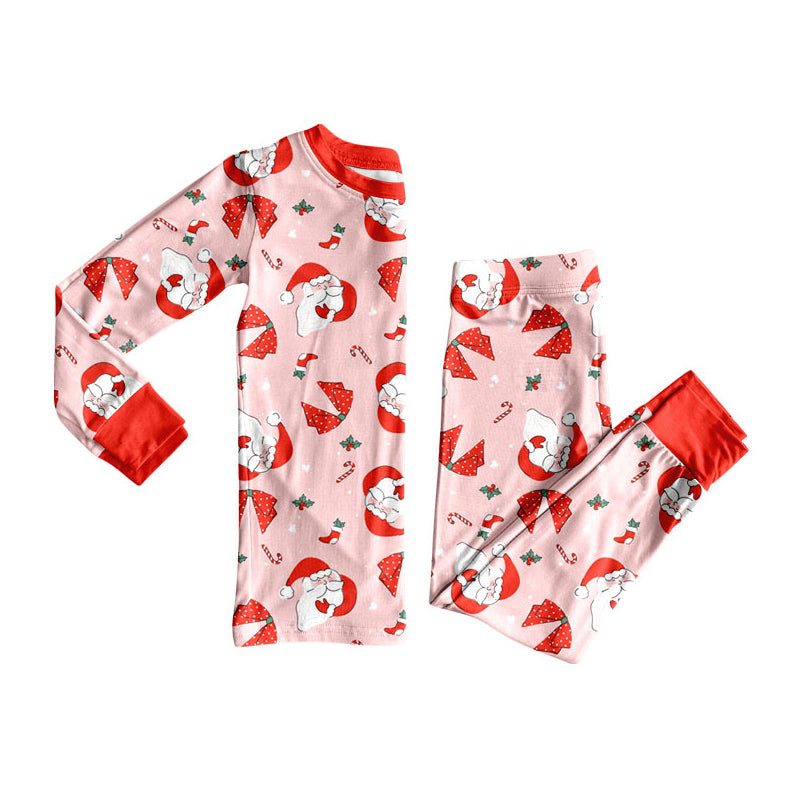 Preorder(moq 5) Baby Girls Santa Candy Cane Top Pant Christmas Pajamas Sets