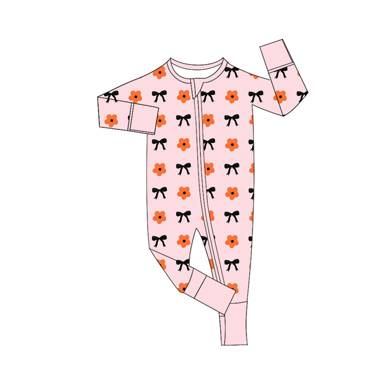 Preorder(moq 5)Baby Infant Girls Long Sleeves Flowers Bows Zipper Rompers