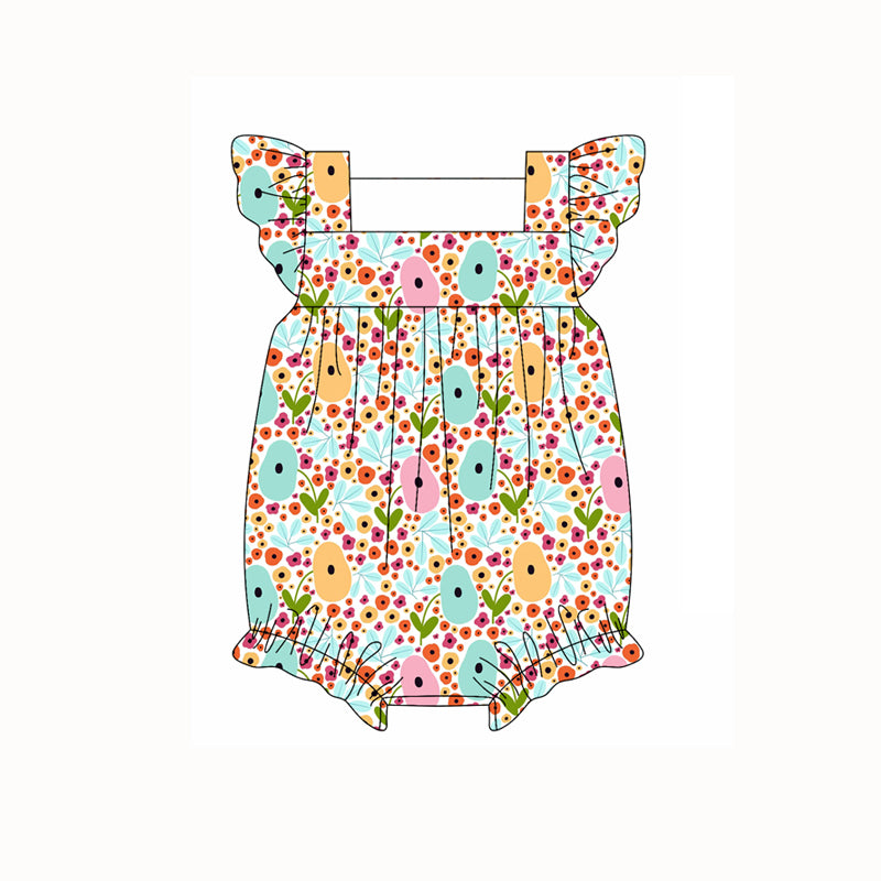 Preorder moq 5 Baby Girls Flutter Sleeves Colorful Floral Ruffle Rompers