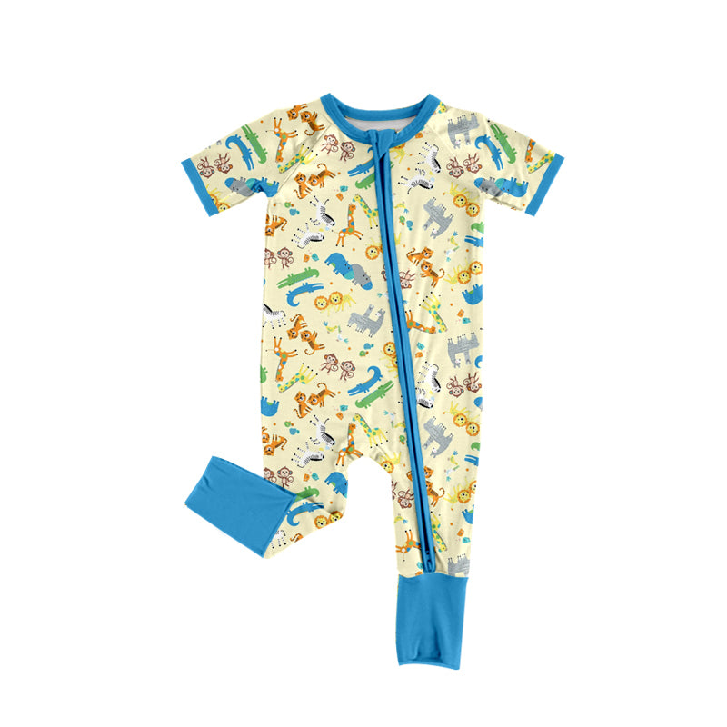 Preorder (moq 5)Baby Boys Animals Zoo Two Way Zip Convertible Rompers