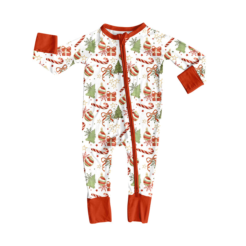 Preorder(moq 5)Baby Boys Christmas Gifts Candy Cane Zipper Footie Rompers