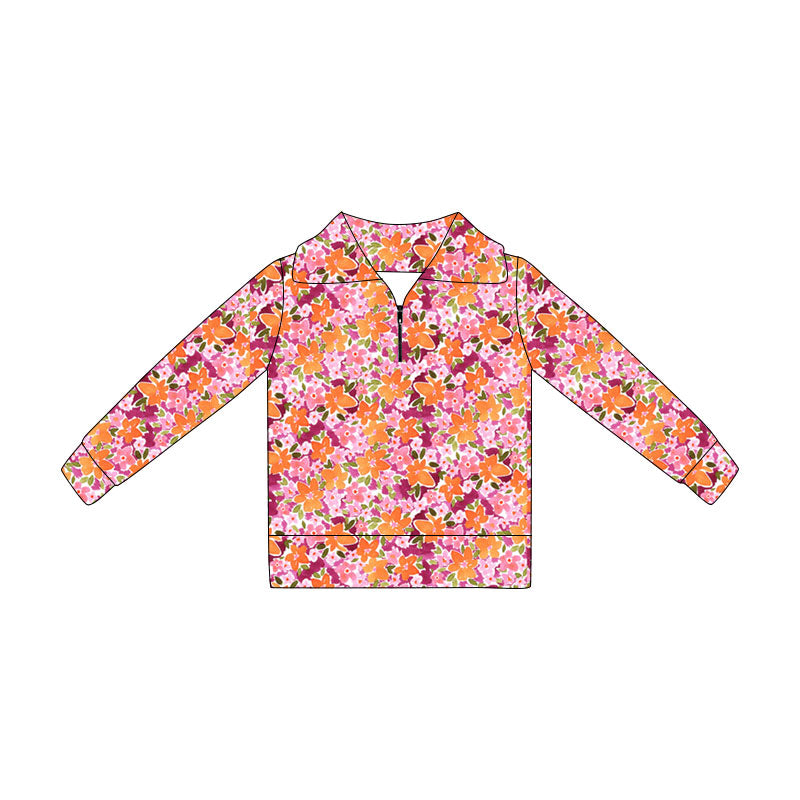 Baby Girls Long Sleeve Colorful Flowers Zipper Pullovers Top Preorder