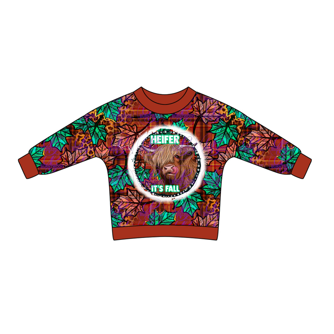 Preorder (moq 5)Baby Boys Brown Long Sleeves Highland Cows Leopard Tee Shirts Top