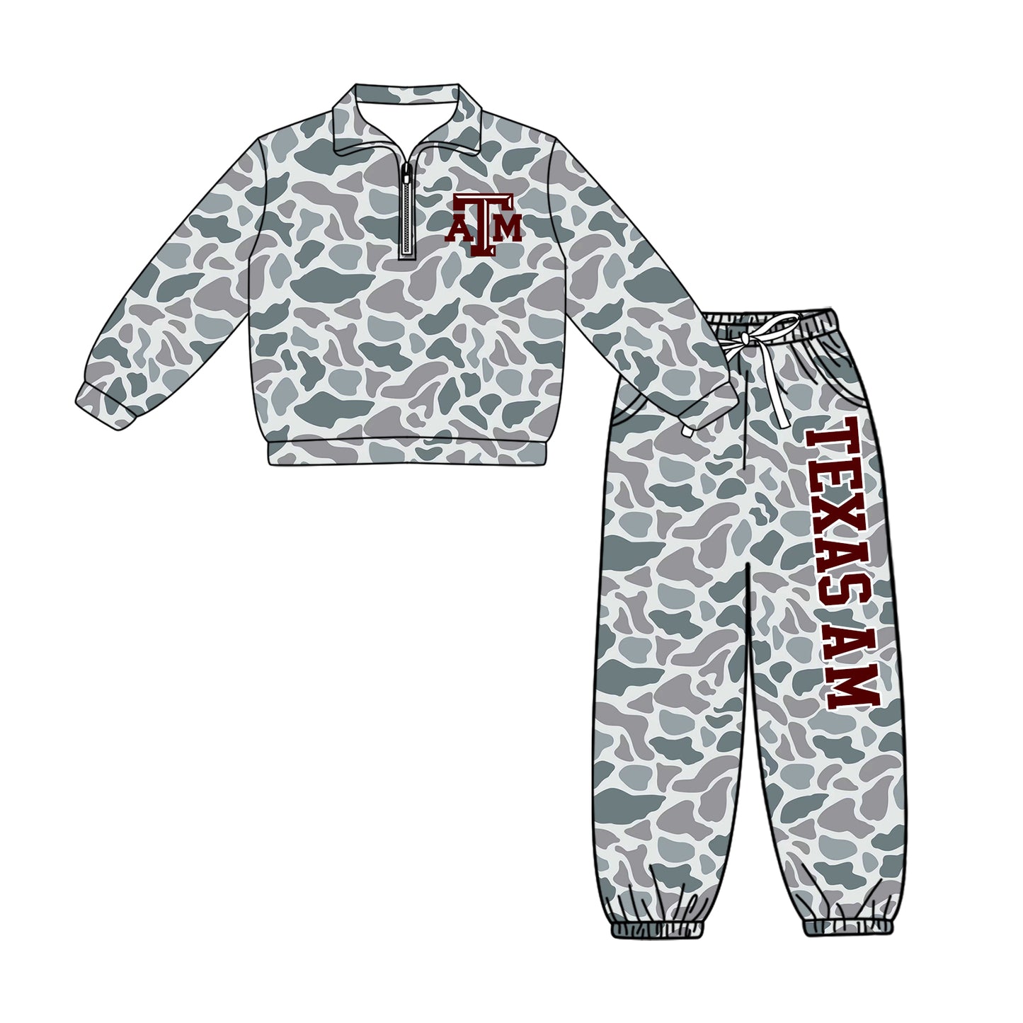 Preorder(moq 5)Baby Boys Texas AM Zip Pullover Pockets Pants Team Clothes Sets