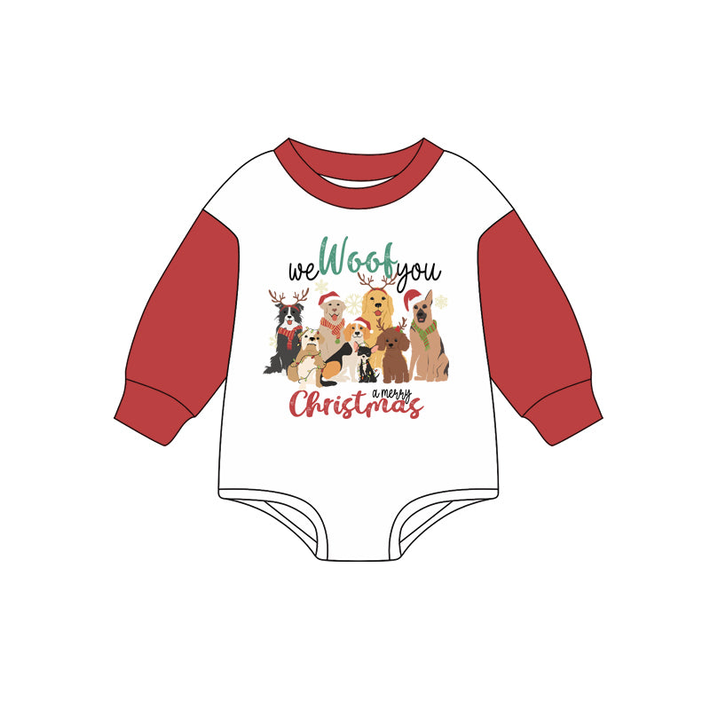Preorder (moq 5)Baby Girls Red Long Sleeves Hats Dogs Merry Christmas Rompers