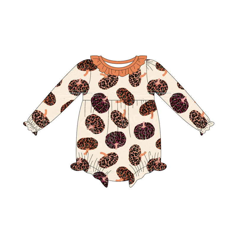 Preorder(moq 5)Baby Girls Leopard Pumpkins Plaid Ruffle Rompers