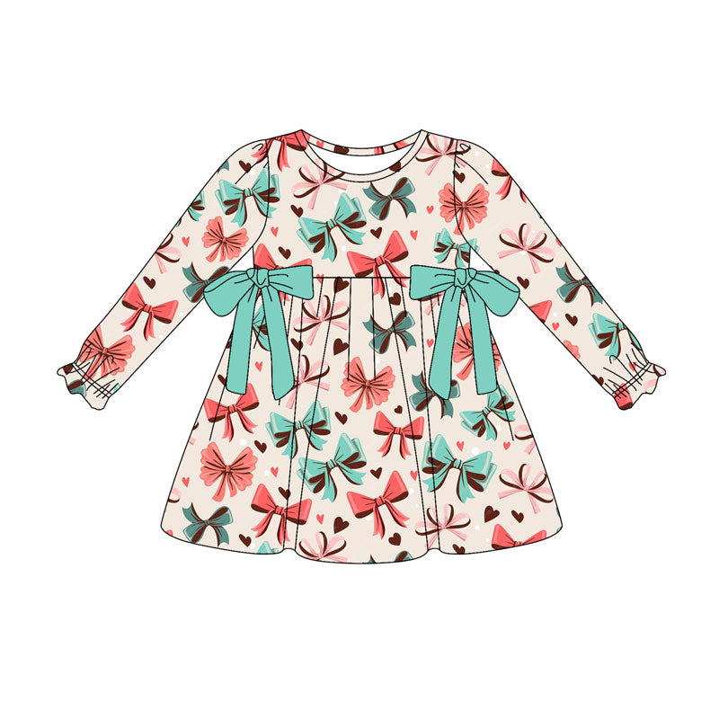 Preorder(moq 8)Baby Girls Colorful Hearts Bows Valentine Ruffle Knee Length Dresses