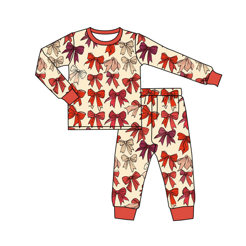 Preorder(moq 5) Baby Girls Colorful Bows Plaid Top Pants Valentine Pajamas Sets