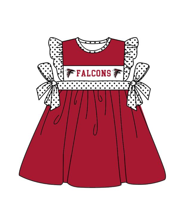 Preorder (moq 5)Baby Girls Polka Dots Flutter Sleeve Falcons Team Knee Length Dresses