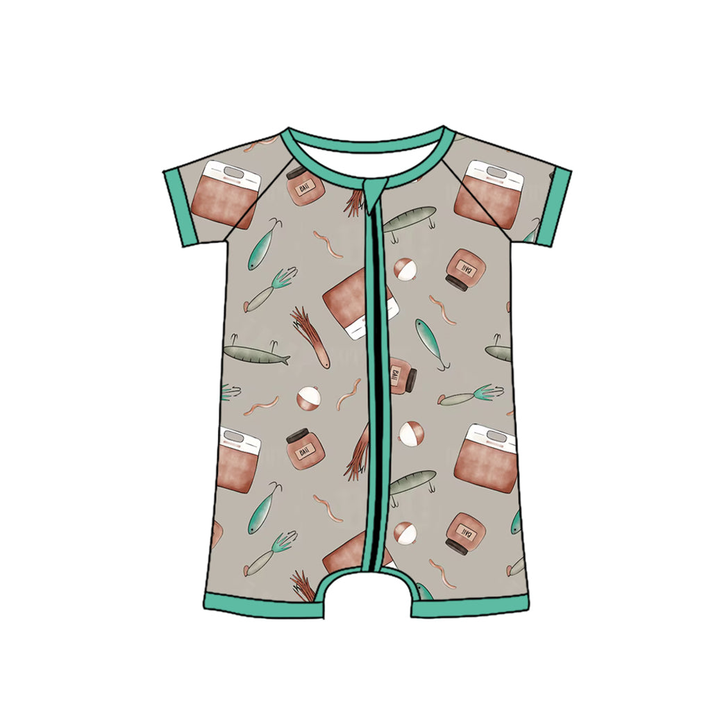 Preorder(moq 5)Baby Infant Boys Fishing Zip Sleepers Rompers