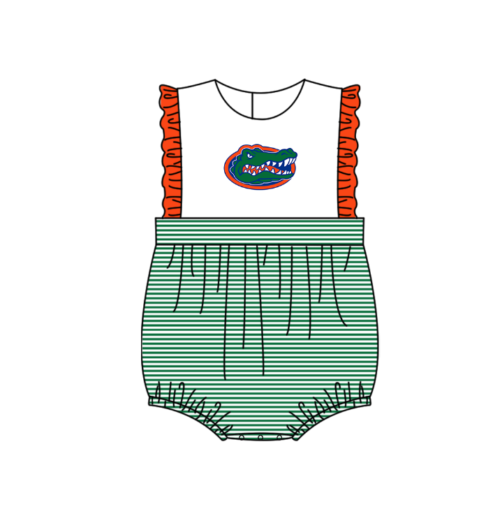 Preorder (moq 5)Baby Girls Sleeveless Florida Gators Team Ruffle Rompers